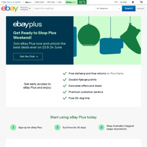 eBay Plus - Unlimited Deliveries & Returns on "Plus" Items for $49 Annual Fee (Free 30 Day Trial)