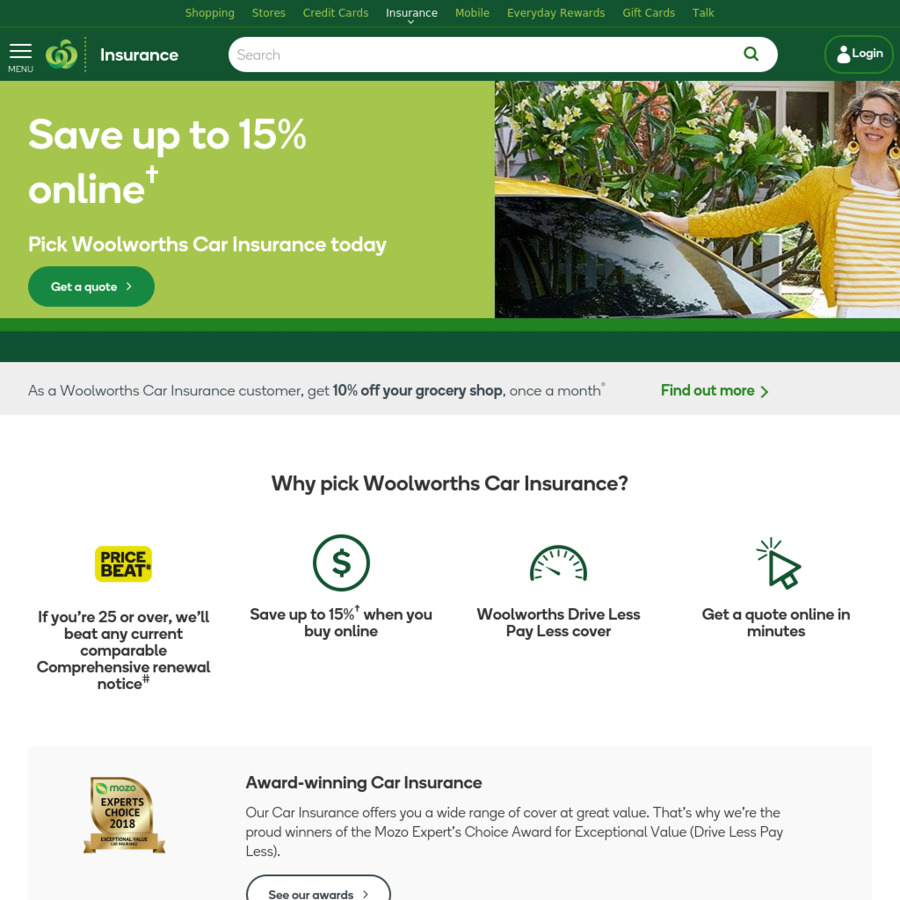 10 off + 100 Gift Card Woolworths Car Insurance