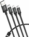 2x Baseus All Data 3 in 1 Cable with USB Type C, Micro USB & Lightning $14.99 (Was $29.98) + Post (Free with $39 Spend) @ MM