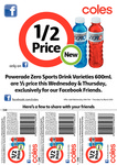 Coles 1/2 Price Powerade Zero Sports 600ML - 2days Only See Posted Coupon