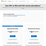 40% off First Year Microsoft 365 Personal $59.40, Family $77.40 | 30% off after (Workplace Validation Required) @ Microsoft HUP