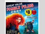 Dendy Cinemas: Brave 3D & Ice Age 4 3D - $8 Adult Movie Ticket & Drink Voucher [ACT]