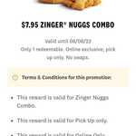 Zinger Nuggs Combo (1 Burger + 1 Regular Chips + Drink + 6 Nuggets) $7.95 @ KFC App (Online & Pickup Only)