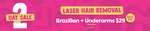 Brazilian (Excluding Bottom) + Underarms Laser Hair Removal $29 (Was $74) @ SILK Laser Clinics