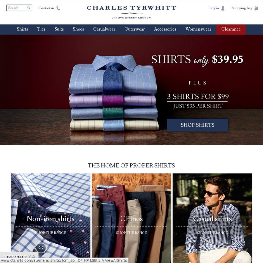 Charles Tyrwhitt’s Business or Casual Shirts. 3 for $99/1 for $39.95 ...