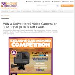 Win a GoPro Hero5 Video Camera (valued at $548) or 1 of 3 $50 JB Hi Fi Gift Cards from Discount Drug Stores