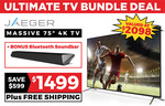JAEGER 75" 4K UHD LED LCD TV + 2.1Ch Bluetooth Soundbar Combo Deal $1499 Delivered @ Catch