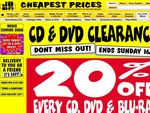 JB Hi-Fi 20% off ALL CDs DVDs and Blu-Rays incl. JB Online with Free Shipping