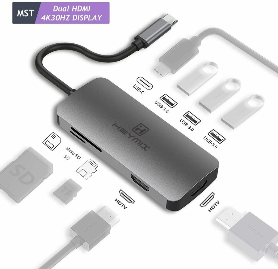 Heymix Triple Display Usb C Hub, Mst Hdmi X2, Pd, 3x Usb 3.0, Sd Tf $39 