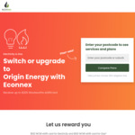 Switch or Upgrade Your Electricity and Gas to Origin & Receive up to $200 Woolworths Gift Card @ Econnex