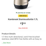 Kambrook Stainless Kettle 1.7L $7.35 (Was $49) @ Woolworths