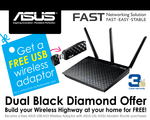 Free USB-N53 Wireless Adaptor with Purchase of with The ASUS DSL-N55U Dual-Band Wireless-N600 Gigabit ADSL Modem Router