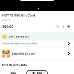 25% Cashback on Hoyts $50 Gift Card ($12.50 Cashback) via ShopBack Gift Card Store