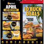 [QLD, NSW, SA, VIC] April App Only Offers From $2.95 & All Week $10 Buck Deals @ Carl's Jr App