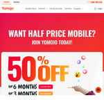 ½ Price 30-Day Prepaid Mobile: Port-in 6Mo, New No. 3Mo: $9.95 8GB, $12.25 25GB, $14.95 40GB, $19.95 75GB, $24.95 100GB @ Yomojo