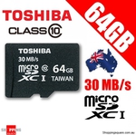 Toshiba 64GB Micro SD Class 10 Memory Card $48.95 32GB $19.95 16GB $11.95 w/ Shipping Cap $3.95