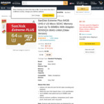 SanDisk Extreme Plus 64GB MicroSDXC Class 10/U1 Memory Card - US $75.10 Shipped @ Amazon