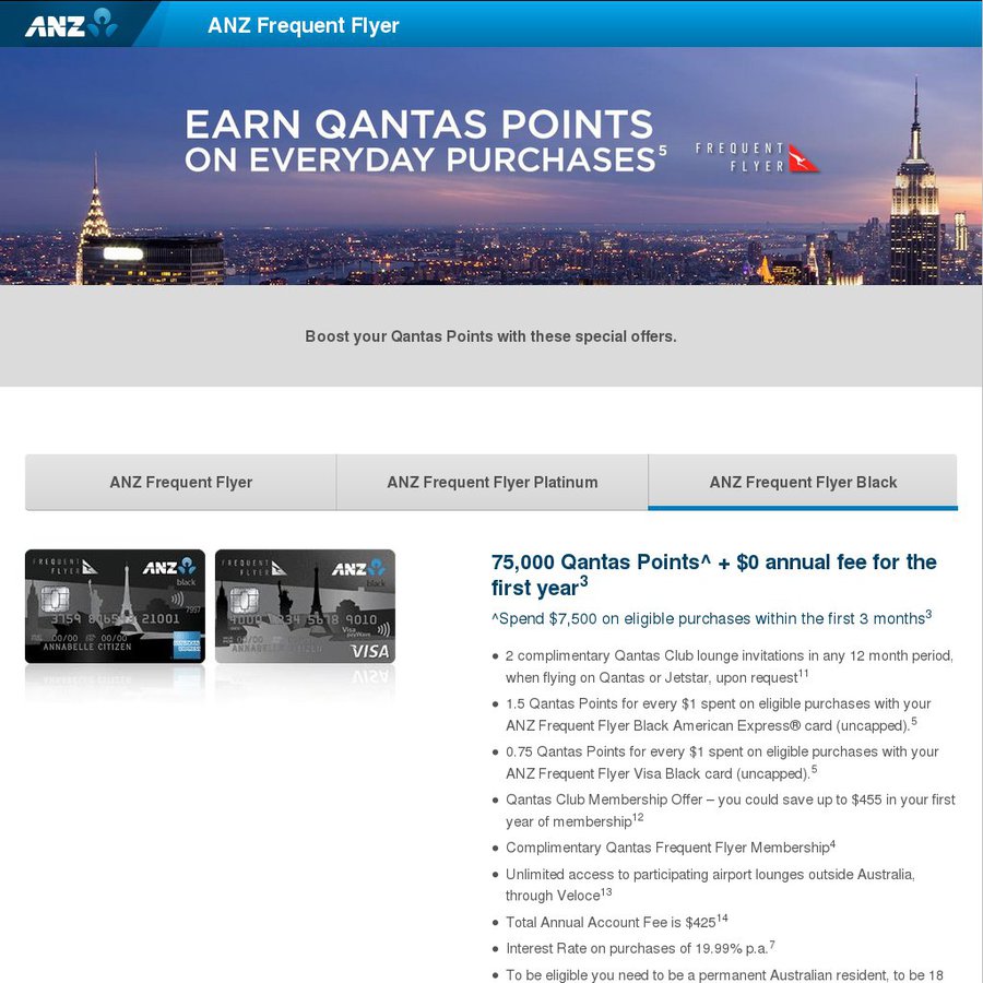75,000 Qantas Points + $0 Annual Fee for The First Year - ANZ Black Frequent Flyer Credit Card ...