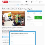 Scoopon: 12 Month Subscription to Reader's Digest Magazine $14 (RRP $78) Using Visa Checkout