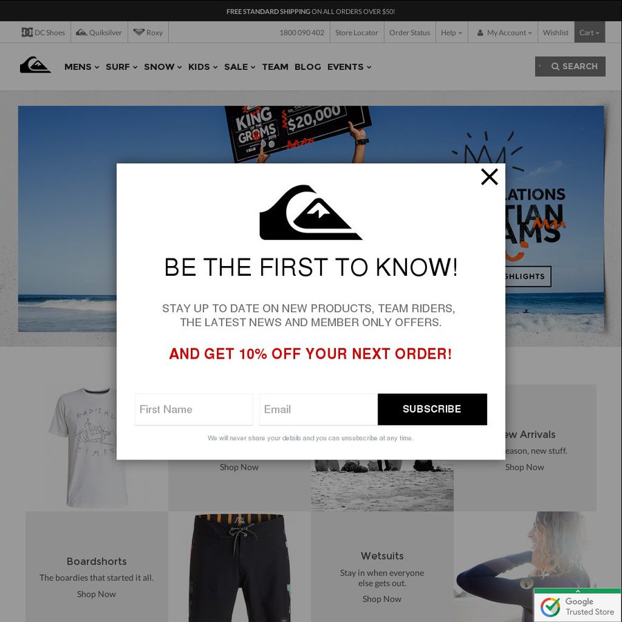 Quiksilver Voucher 20.16 off Any Purchase Total over 50 with Promo