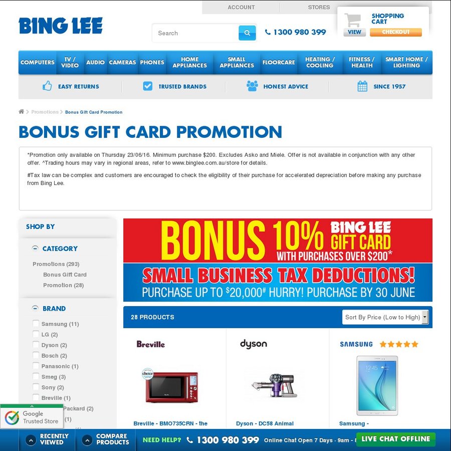 Bing Lee - Can't Redeem Gift Card - OzBargain Forums