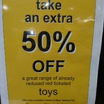 [Instore at Myer Sydney City Only] Extra 50% off Already Reduced Red Ticketed Toys