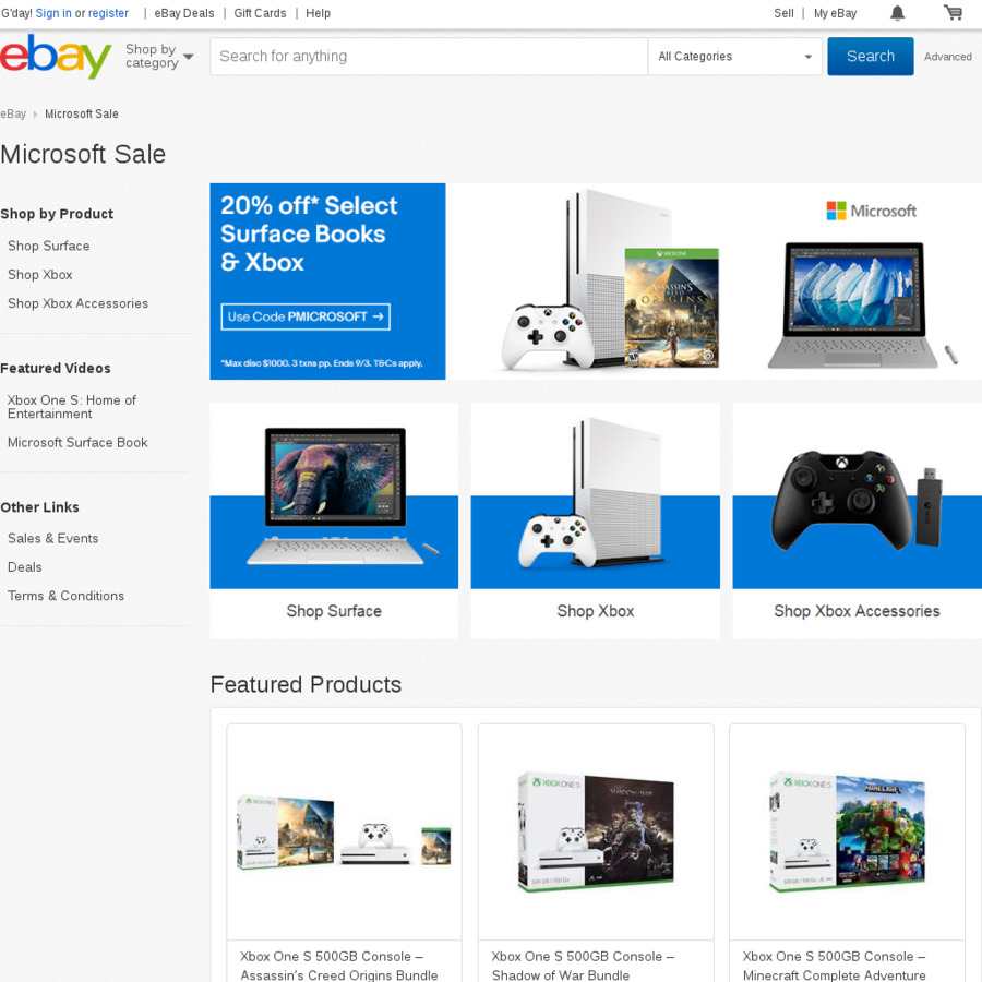 20% off Selected Microsoft Surface Books and Xbox @ Microsoft eBay ...