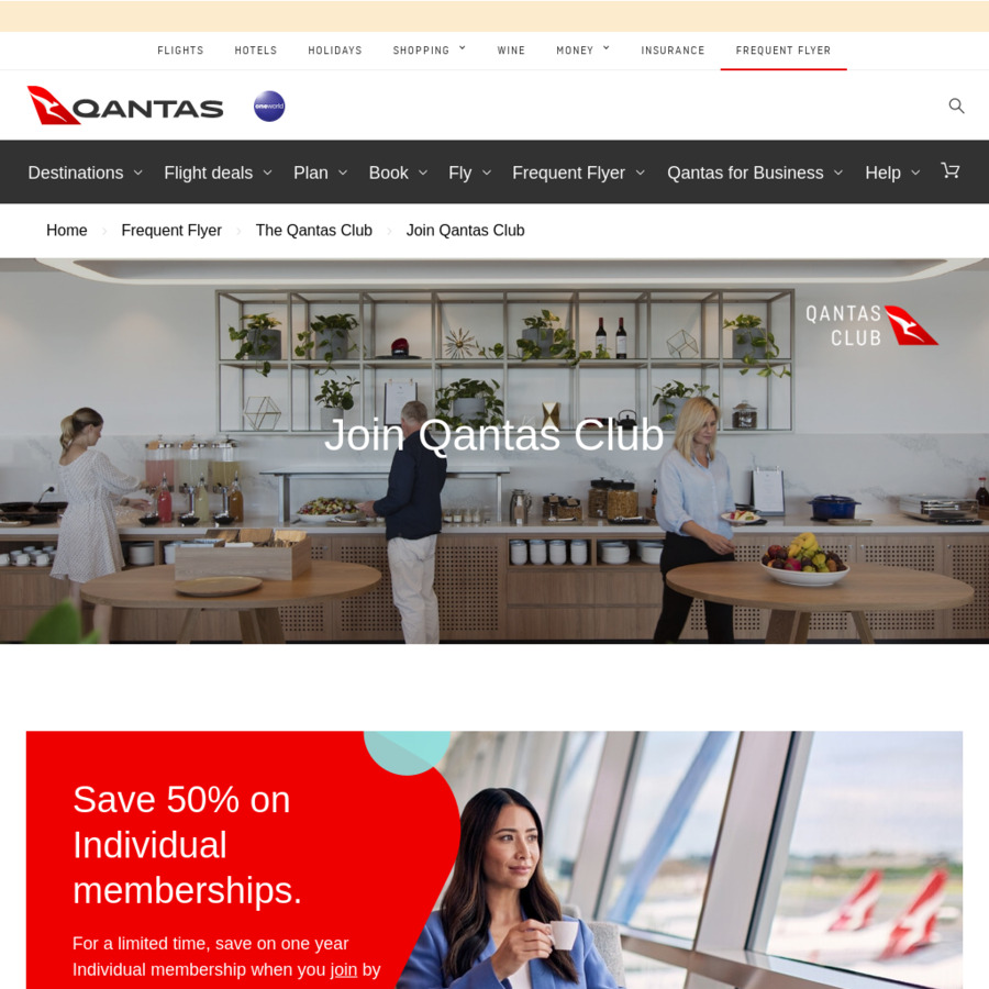 50% off One-Year Qantas Club Memberships: $300 + $99 Joining Fee or 46,500  Points + 16,000 Points Joining Fee @ Qantas - OzBargain