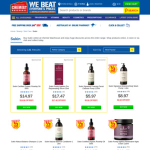 Buy 1 Get 1 Free Sukin Products (Already 50% off) + $8.95 Delivery ($0 C&C/ in-Store/ $50 Order) @ Chemist Warehouse