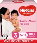 Huggies Ultra Dry Nappies Boy/Girl Size 3 (6-11kg) 180 Count $60 ($51 with Prime & S&S) Shipped @ Amazon AU