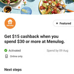 Menulog: $15 Cashback with $30 Spend @ Commbank Rewards (Activation Required)