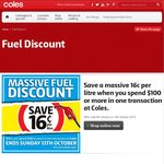COLES 16c  Fuel Voucher When Spend $100