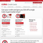 Coles - Get $50 OFF for a Single Shop with Approved Coles MasterCard Application (NO ANNUAL FEE)
