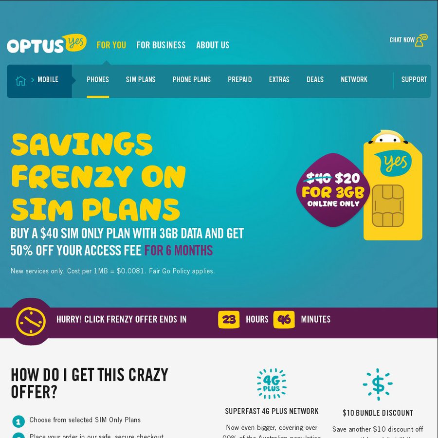 Optus BYO Plan $20/Month for 6 Months 3GB, Unlimited Talk/Texts, $25