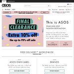 ASOS “Final Clearance”. Now up to 70% off. Free Delivery + Returns