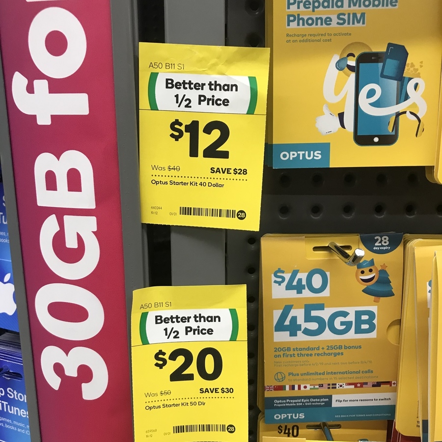 Optus $40 Pre-Paid Sim Starter Kit $12, $50 Pre-Paid Sim Starter Kit ...