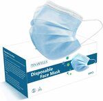 TINAWELLS 50pcs Disposable Face Mask, 3 Layers Breathable $22.94 + Delivery ($0 with Prime/ $39 Spend) @ Tinawells via Amazon AU