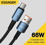Essager 66W USB to USB-C Nylon Braided Cable 1m US$2.41 (~A$3.25), 2m US$3.51 (~A$4.73) Delivered @ ESSAGER Direct Store