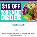 [Deliveroo Plus] $15 off Your Next Order of $30+ @ Deliveroo