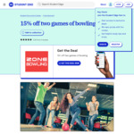 15% off Two Games of Bowling @ Zone Bowling via Student Edge