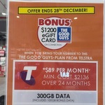 $1200 TheGoodGuys Gift Card with Telstra $89 300GB Per Month 24-Month Plan (New/Port-in Customers, in-Store) @ The Good Guys
