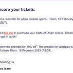 [Pre Order] 10% off State of Origin Presale Tickets @ Westpac (Customers Only)