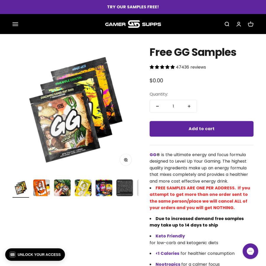 GAMER SUPPS - Free GG Sample 3 Pack