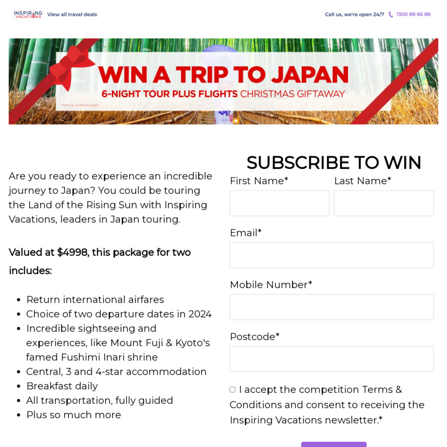 Win a 6Night Trip for 2 to Japan Worth 4,998 from Inspiring Vacations