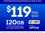 [OnePass] Catch Connect 120GB 1-Year Mobile Plan $109 (Was $150) Delivered @ Catch