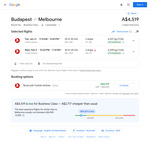 Turkish Airways Budapest to MEL Business Class Return $4385 (Fly Jan-Mar 2025) @ Google Flights