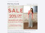 Metalicus 20% off Everything - One Day Sale 27th August (VIC, NSW, WA & Online)