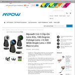 MPOW 180 Degree Fisheye Lens+0.36x Wide Angle Lens+20X Macro Lens US $19.90 Shipped (~AU $29) @Mpow