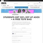 ASOS Student Offer - 20% off Full Priced Items + Free Tote Bag until 23 February