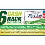 $34.99 (Less $6 Cashback) Chemist Warehouse Zyrtec 10mg/70 Tablets